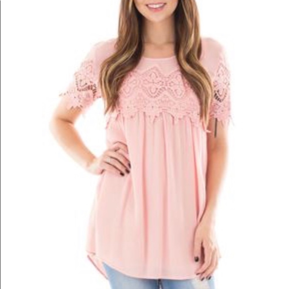 Rose Sheer Blouse With Lace Trim M